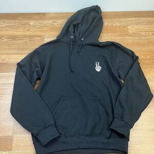 Bowery Supply Co Skeleton Peace Sign Black Hoodie Men's Size Small‎ NEW